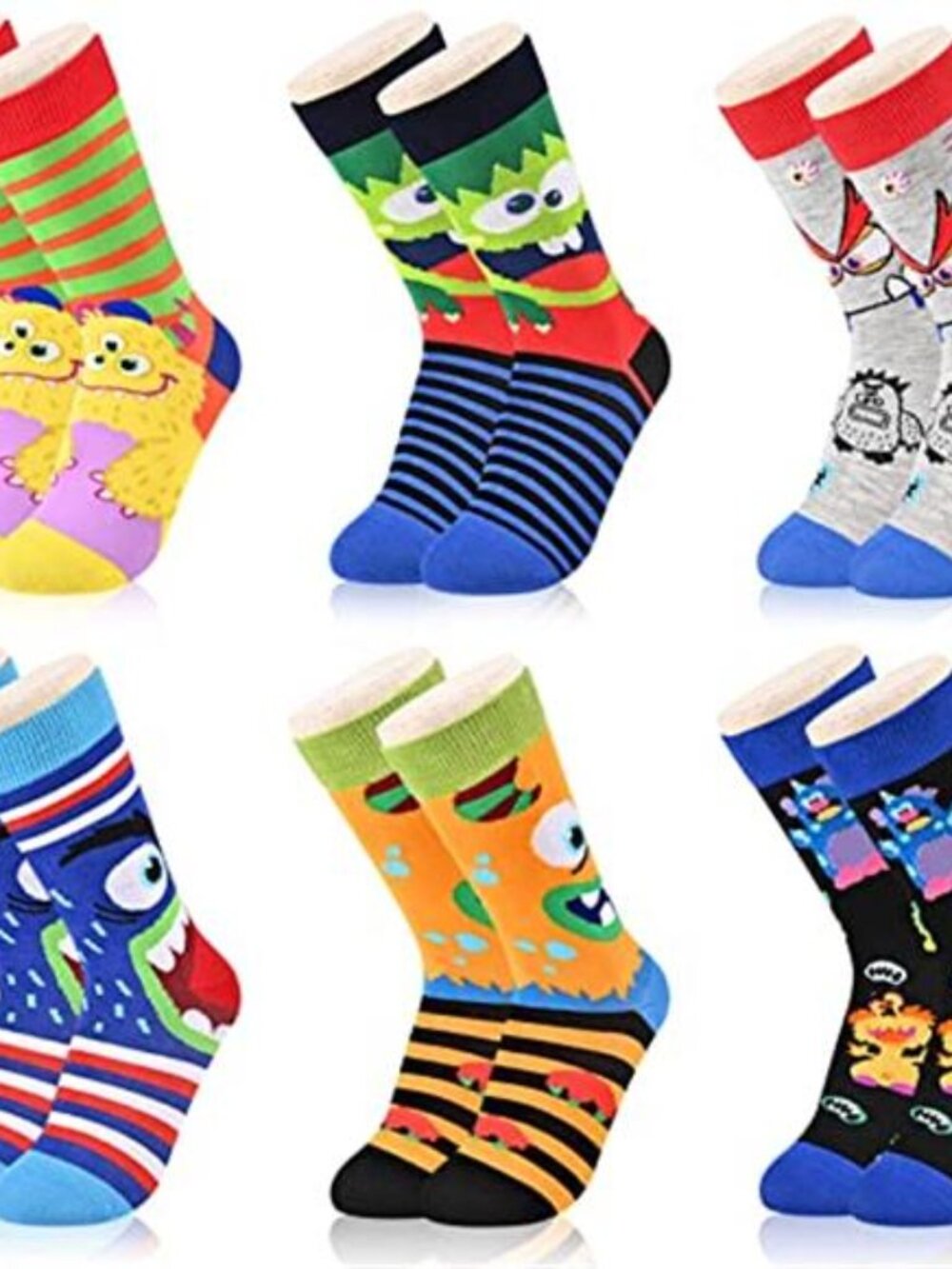 6 Packs Kids Monsters  Novelty Crew Socks Funny Colorful Toddler Calf Socks